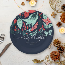 Christmas Party Holiday Blue Botanical Floral  ペーパープレート