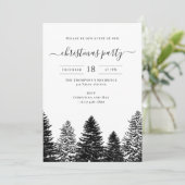 Christmas Party Holiday Vintage Black White Pines 招待状 (スタンド正面)