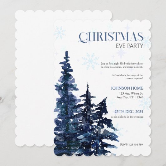 Christmas Party Invitation, Blue Chic Invitations 招待状 (正面/裏面)