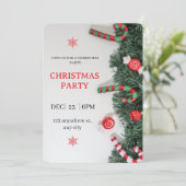 Christmas Party Invitation Candy Cane Greenery 招待状 (スタンド正面)