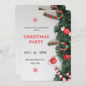 Christmas Party Invitation Candy Cane Greenery 招待状 (正面/裏面)