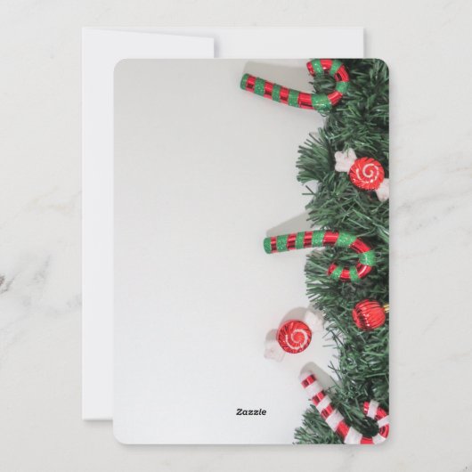 Christmas Party Invitation Candy Cane Greenery  招待状 (裏面)