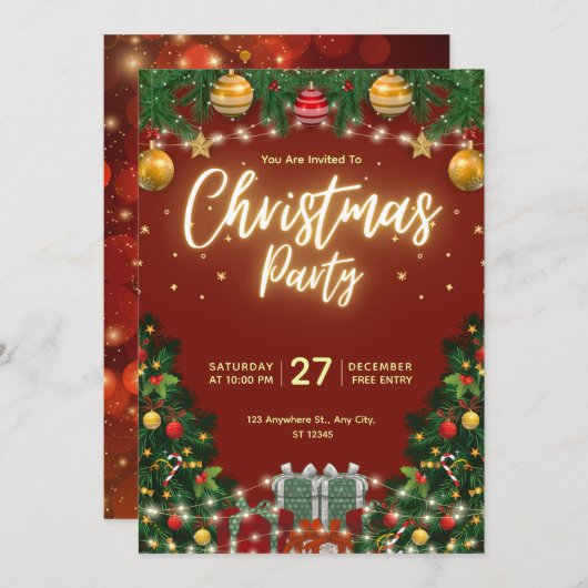Christmas Party Invitation Flyer 招待状 (正面/裏面)
