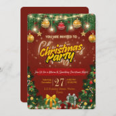 Christmas Party Invitation | Red & Gold Holiday 招待状 (正面/裏面)