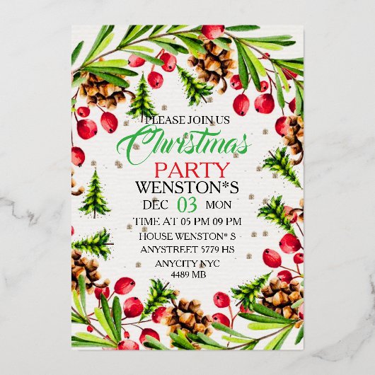 Christmas Party Invitation Template | Elegant Holi 箔シーズンカード (正面)