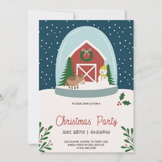 Christmas party Invitation with a cozy barn 招待状 (正面)