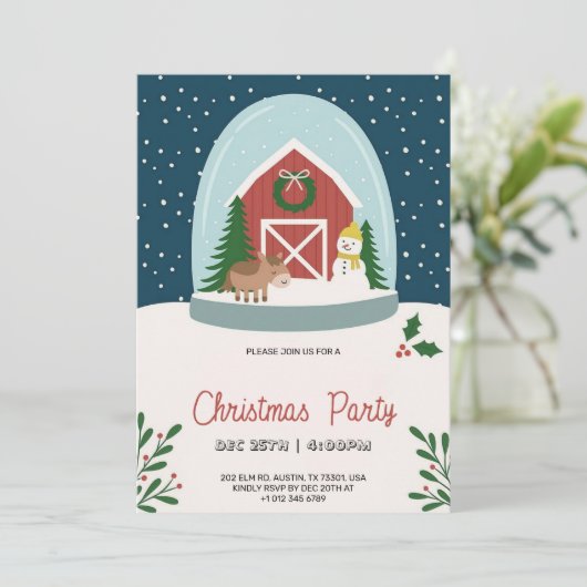 Christmas party Invitation with a cozy barn 招待状 (スタンド正面)