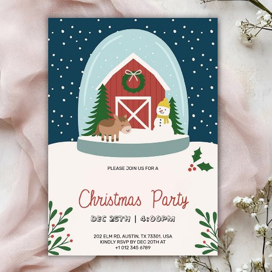 Christmas party Invitation with a cozy barn 招待状
