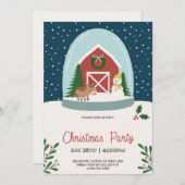 Christmas party Invitation with a cozy barn  招待状 (正面/裏面)