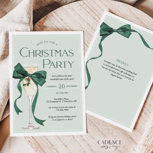 Christmas Party Invitation with Green Bow 招待状