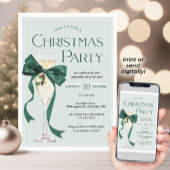 Christmas Party Invitation with Green Bow 招待状