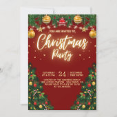 Christmas Party Invitation with Shining Yellow 招待状 (正面)