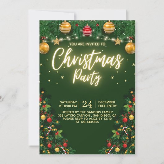 Christmas Party Invitation with Shining Yellow 招待状 (正面)