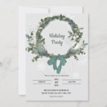Christmas Party Invitation Wreath Snowflakes