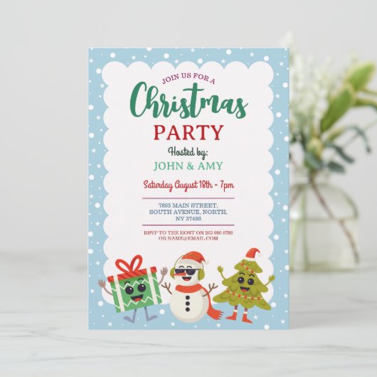 Christmas Party Invite Snowman Christmas Tree 招待状 (スタンド正面)