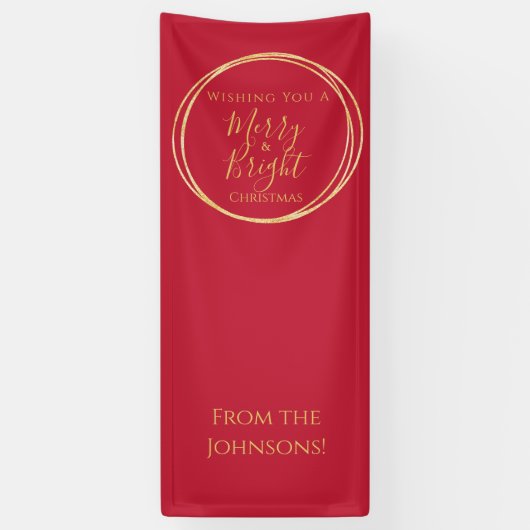 Christmas Party Merry and Bright Red Gold 横断幕 (縦)