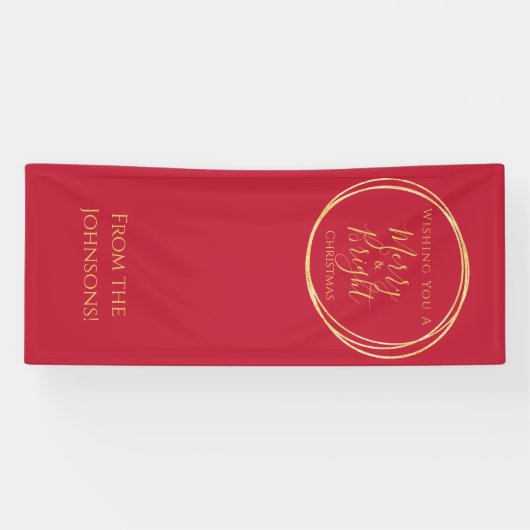 Christmas Party Merry and Bright Red Gold 横断幕 (横)