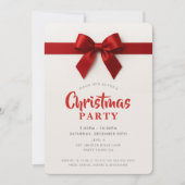 CHRISTMAS PARTY modern elegant red ribbon bow シーズンカード (正面)