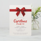 CHRISTMAS PARTY modern elegant red ribbon bow シーズンカード (スタンド正面)