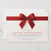 CHRISTMAS PARTY modern elegant red ribbon bow シーズンカード (正面)