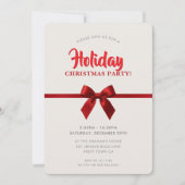 CHRISTMAS PARTY modern elegant red ribbon bow シーズンカード (正面)