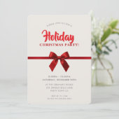 CHRISTMAS PARTY modern elegant red ribbon bow シーズンカード (スタンド正面)