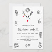 Christmas party modern funny reindeer doodles 招待状 (正面)