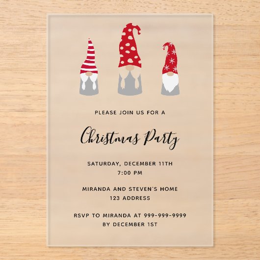 Christmas party modern gnomes frosted invitation アクリル招待状 (正面)