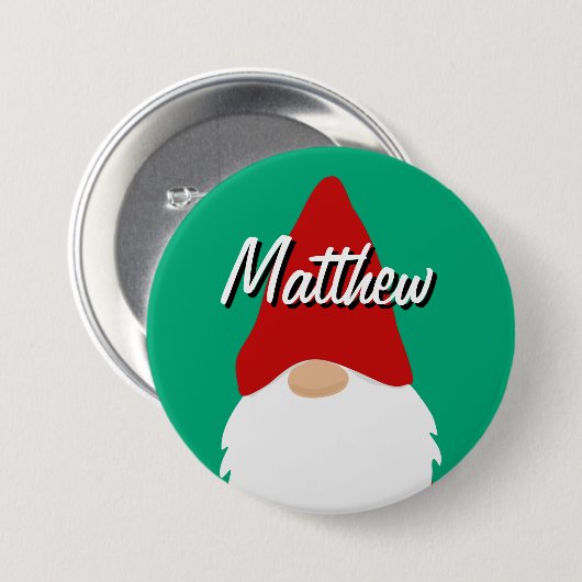 Christmas party name buttons with cute gnome 缶バッジ (正面&裏面)