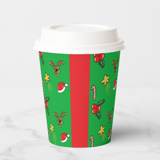 Christmas Party Paper Cups – Cute Holiday Pattern 紙コップ (左)