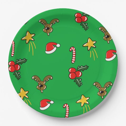 Christmas Party Paper Plates – Cute Pattern ペーパープレート (正面)