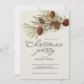 Christmas Party Pine Branch Modern Script Holiday 招待状 (正面)