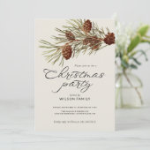 Christmas Party Pine Branch Modern Script Holiday 招待状 (スタンド正面)