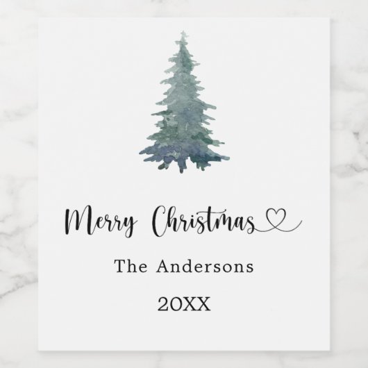 Christmas party pine tree simple script ワインラベル (シングルラベル)
