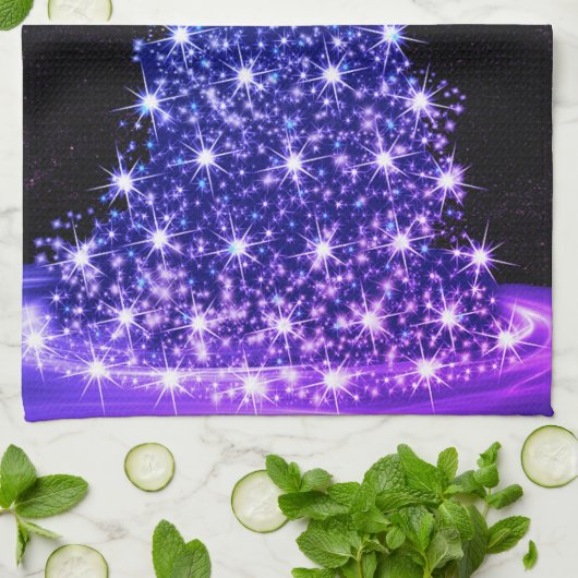 Christmas Party Pink Blue Tree Winter Black Rustic キッチンタオル (折り畳み)