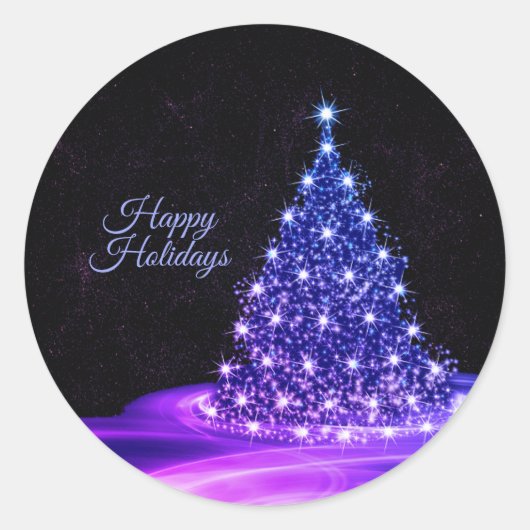 Christmas Party Pink Blue Tree Winter Black Rustic ラウンドシール (正面)