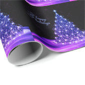 Christmas Party Pink Blue Tree Winter Black Rustic ラッピングペーパー (ロールコーナー)