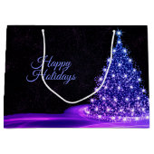 Christmas Party Pink Blue Tree Winter Black Rustic ラージペーパーバッグ (正面)