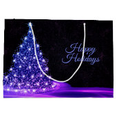 Christmas Party Pink Blue Tree Winter Black Rustic ラージペーパーバッグ (裏面)