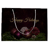 Christmas Party Pink Ornament Green Leaves Black ラージペーパーバッグ (裏面)