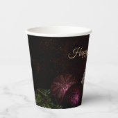 Christmas Party Pink Ornament Green Leaves Black 紙コップ (正面)