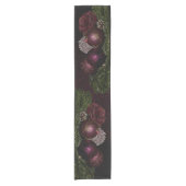 Christmas Party Pink Ornaments Green Leaves Black ショートテーブルランナー (正面)