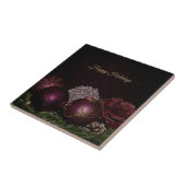 Christmas Party Pink Ornaments Green Leaves Black タイル (側面)