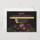 Christmas Party Pink Ornaments Green Leaves Black 出欠カード (正面)