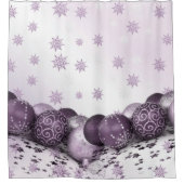 Christmas Party Pink Purple Ornament Snowflakes シャワーカーテン (正面)