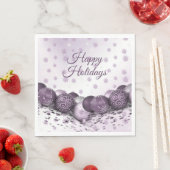 Christmas Party Pink Purple Ornament Snowflakes スタンダードランチョンナプキン (インサイチュ)