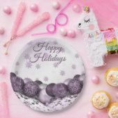 Christmas Party Pink Purple Ornament Snowflakes ペーパープレート (パーティー)