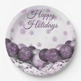 Christmas Party Pink Purple Ornament Snowflakes ペーパープレート