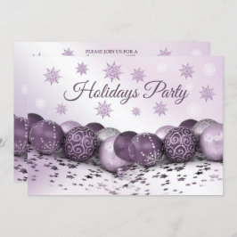 Christmas Party Pink Purple Ornament Snowflakes 招待状