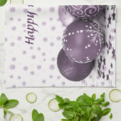 Christmas Party Pink Purple Ornaments Snowflakes キッチンタオル (折り畳み)